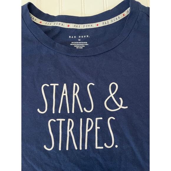 Rae Dunn Stars & Stripes Short Sleeve Crew Neck T Shirt Top - Size Women's 1X - Picture 2 of 6